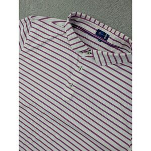 Stitch Golf Mens Polo Shirt XL White Purple Stripe Short Sleeve Performance Golf